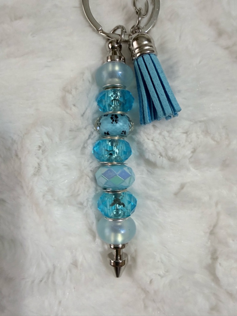 Handmade by Me! Blue Beaded Tassel Keychain